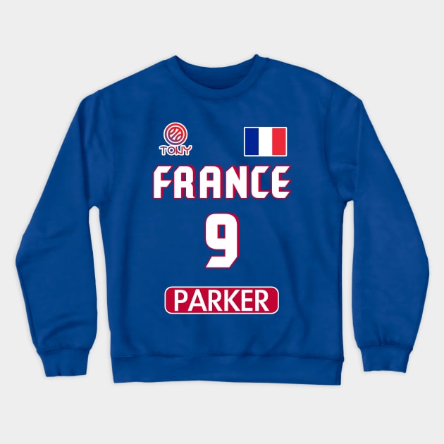 Tony Parker Retro France Basketball Jersey Design Crewneck Sweatshirt by darklordpug